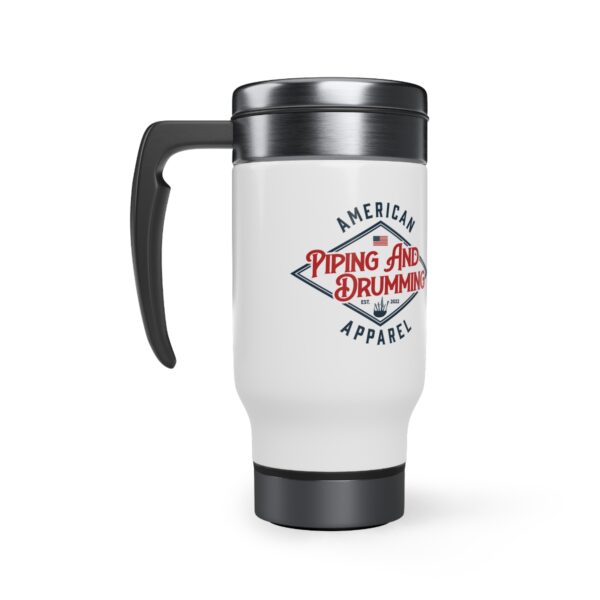 American Piping and Drumming Apparel Logo/ American Piper Stainless Steel Travel Mug with Handle, 14oz - Image 4