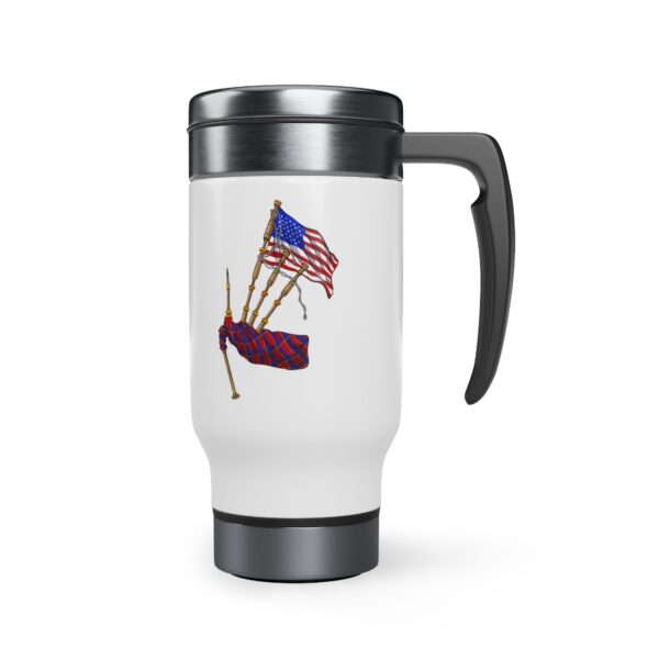 American Piping and Drumming Apparel Logo/ American Piper Stainless Steel Travel Mug with Handle, 14oz - Image 5