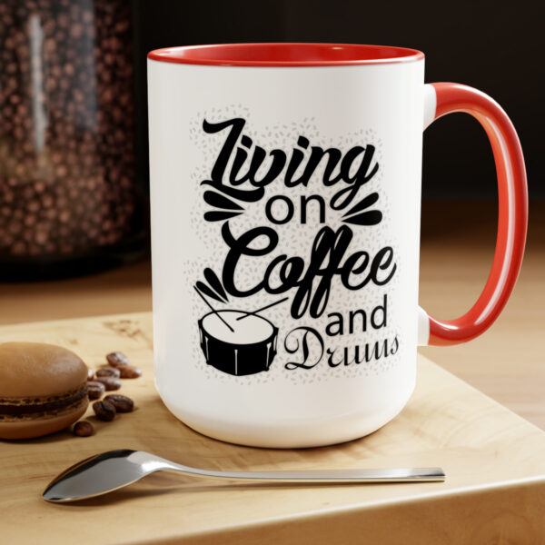 "Living on Coffee and Drums" Two-Tone Coffee Mugs, 15oz