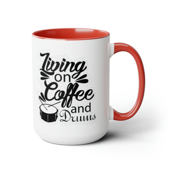 "Living on Coffee and Drums" Two-Tone Coffee Mugs, 15oz - Image 4